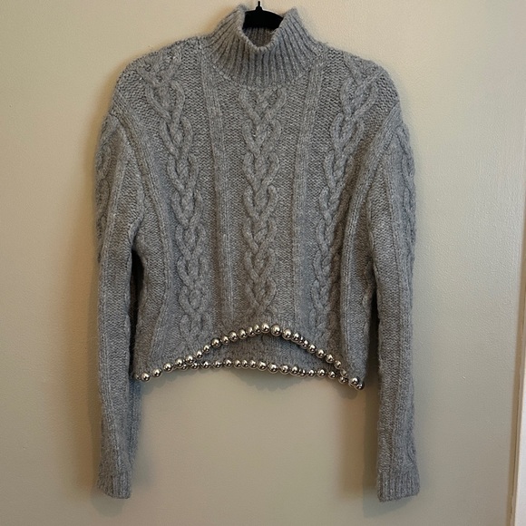 Zara Sweaters - Zara Gray Cable Knit Turtleneck Sweater with Beaded Detail